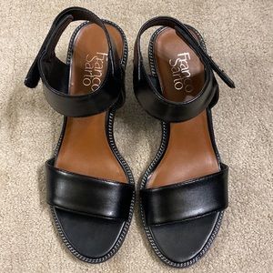 Franco Sarto Strappy Sandals, 7M, black, 2” block heel, leather